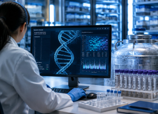 NIH Prize Highlights Tool for Assessing Biobank Data Quality Researcher reviewing genomic data and genetic association results in a large-scale DNA biobank environment used for biobank data quality assessment and validation.